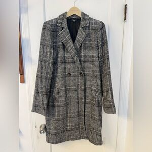 Lulu's Double-breasted Gray Plaid Coat